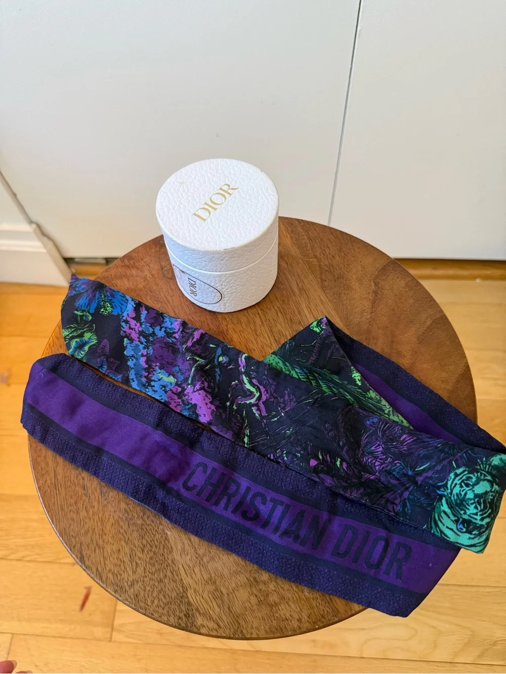 Dior Purple Green Black Floral Silk Twilly Scarf